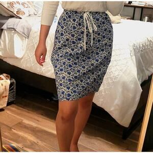 Alex Mill Floral Drawstring Waist A-Line Knee Length Skirt Blue Size Small